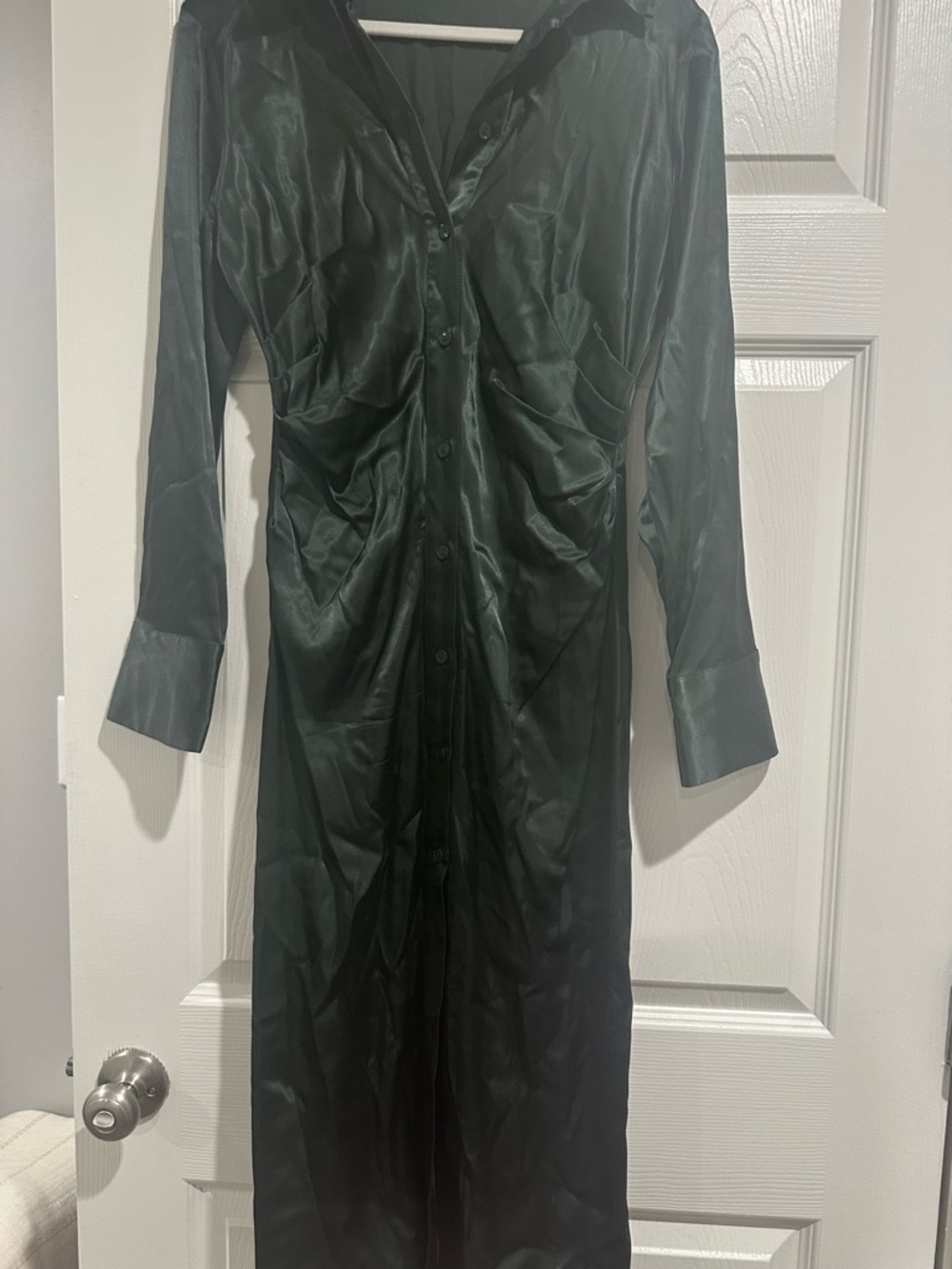 Zara Black Satin Long-Sleeve Button-Front Dress